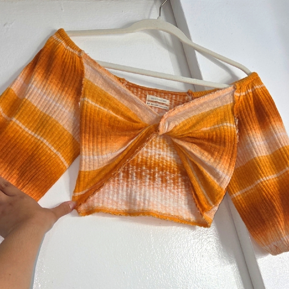 Urban Outfitters Orange and White Ribbed Crop Top